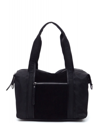 Real Suede Leather 2-Way Satchel CJF117 BLACK